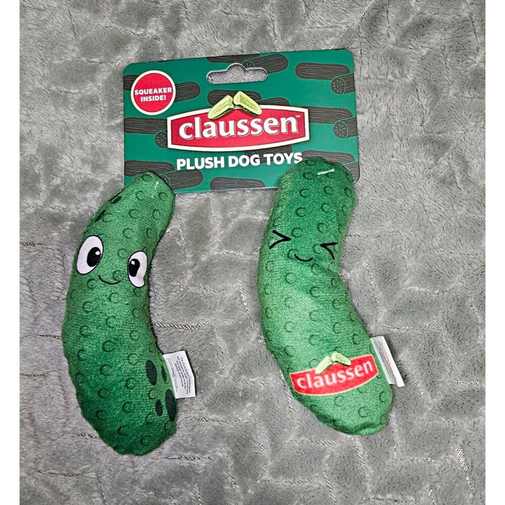 Claussen Pickle Plush Squeaky Stuffed Dog Toy Set, Small Dog, Polyester NWT